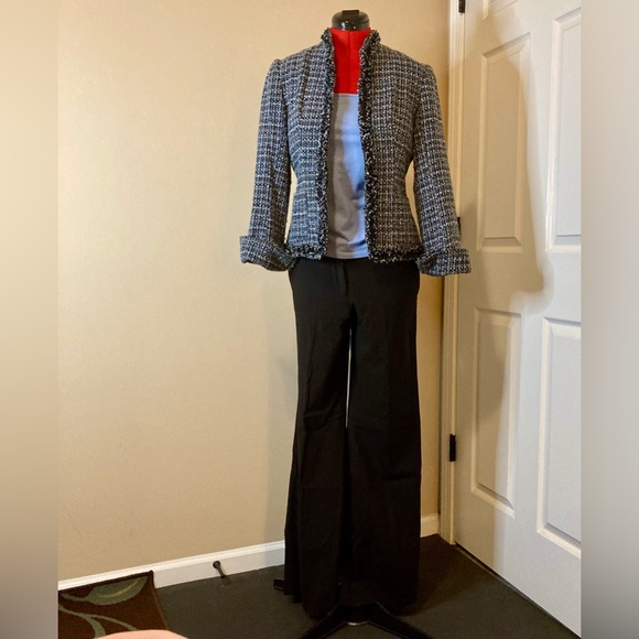 BLUE MULTICOLORED FRAYED HEM TWEED BLAZER - Picture 1 of 10